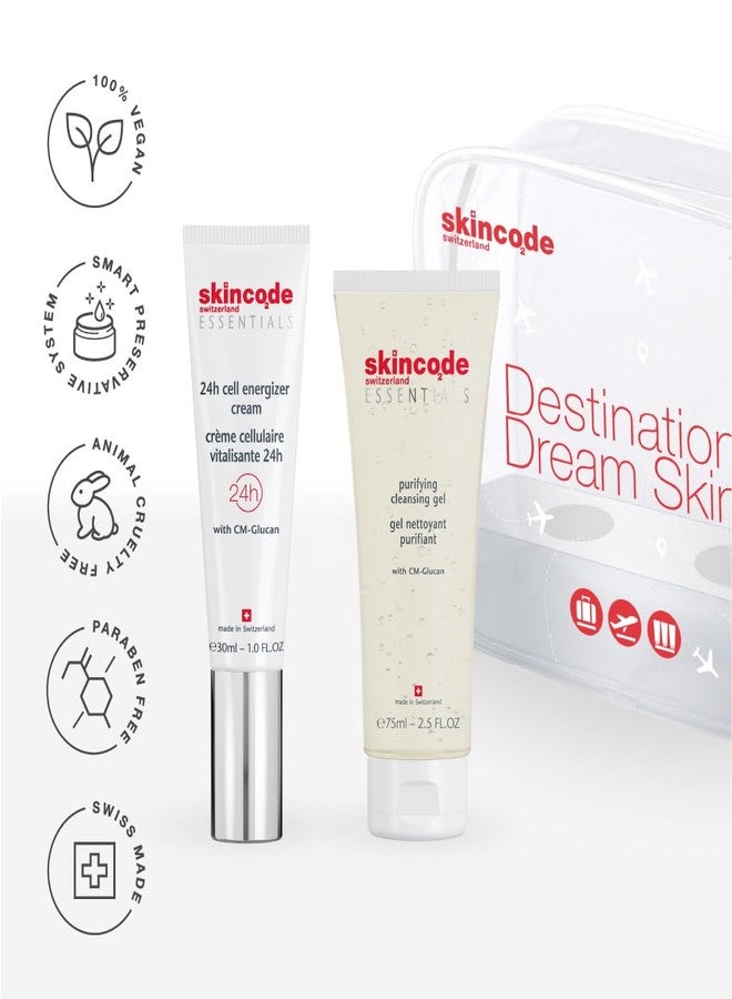 سكينكود مجموعة سكينكود ديستنيشن دريم للعناية بالبشرة | جل منظف ومنقي 75 مل وكريم منشط للخلايا يدوم 24 ساعة 30 مل | أساسيات السفر للنساء | سي إم جلوكان، برو فيتامين ب5 | مجموعة هدايا للعناية بالبشرة ومرطب للوجه - Image 2